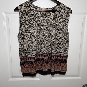 Pleat Pleat by Rafael Women's XL Animal Print Geometric Border Sleeveless Top